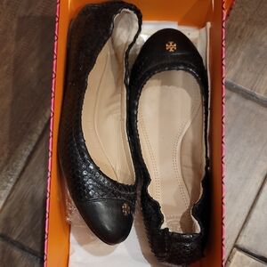 Tory Burch Textured Black Flats